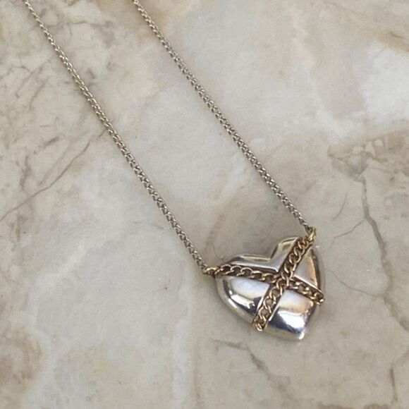 Tiffany & Co. “Cross My Heart” Sterling Silver & 18K Gold Heart Necklace - Picture 2 of 7